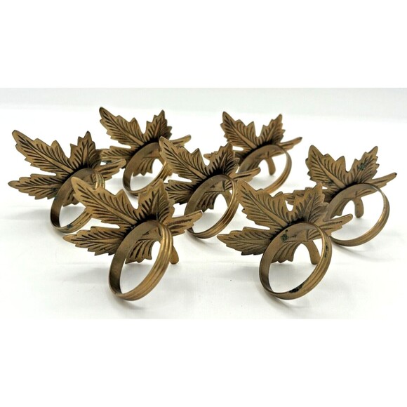 Solid Brass Maple Leaf Napkin Holders Vintage Lot of 7 Gold Fall Autumn Decor - Picture 4 of 11